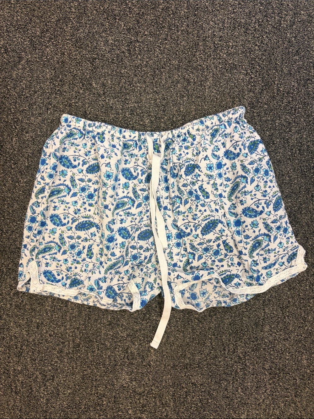 Blue Floral Drawstring Sleep Shorts